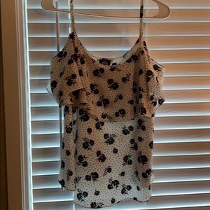 White blouse with black rose detailing